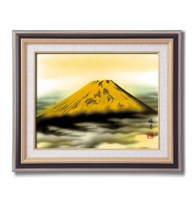 葛谷聖山(梅月)日本画額F6(黒) 「金富士」