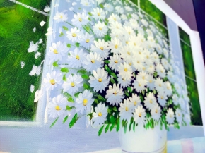 【花の油絵】 黒いフレーム・白い花 アレックス『風水』油絵額F6号サイズ紘黒額