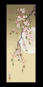 花鳥画(尺三)掛軸  ・伊藤渓山「夜桜」