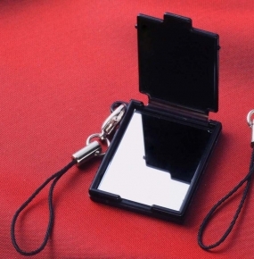 携帯コンパクトミラー(ストラップ付) ブラック