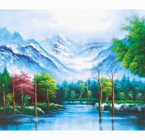高木タケシ油絵額F10 「自然の調和」