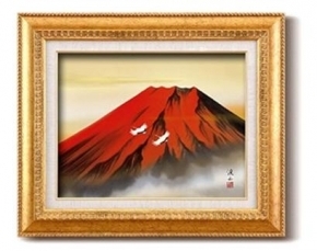 伊藤渓山 日本画額F6金	「赤富士」